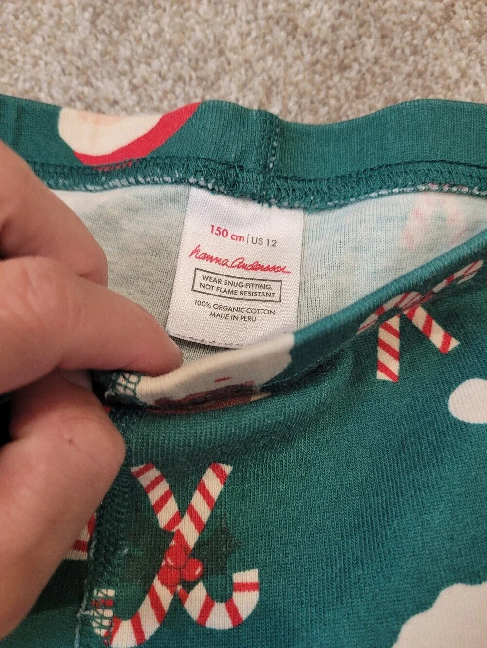 Hanna Andersson Green Holiday Candy Cane Santa Pajama Set Size 12